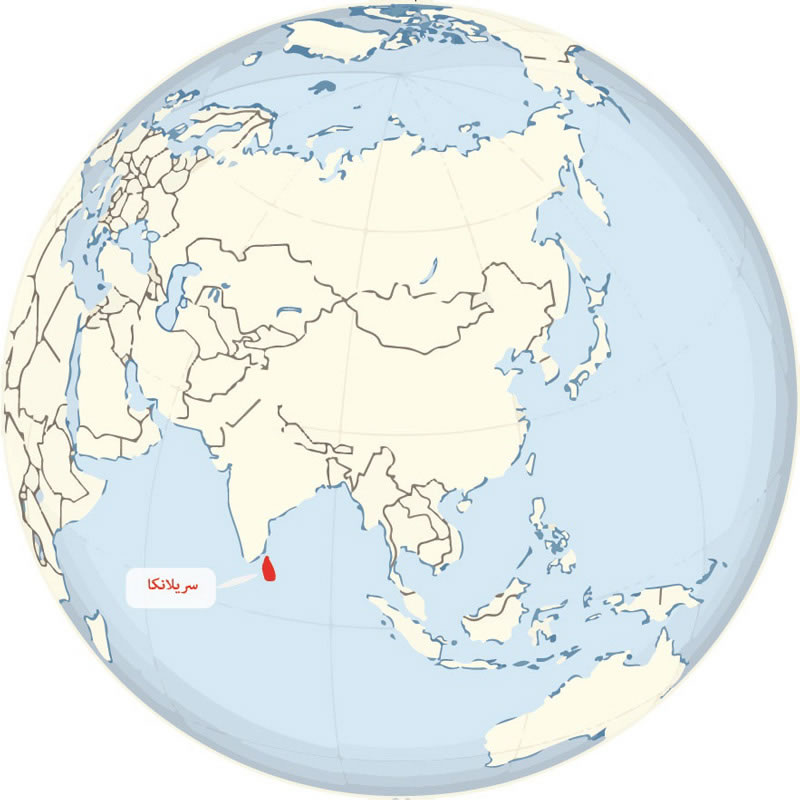 کشور سریلانکا را به رنگ قرمز روی نقشه می‌بینید