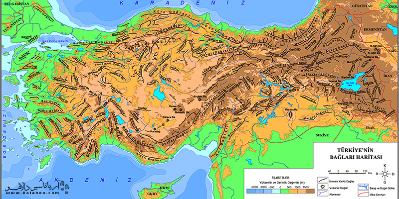 نقشه کشور ترکیه مربوط به کوهستان‌های ترکیه 