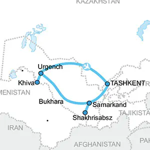 ازبکستان: سمرقند، بخارا، خیوه و تاشکند نقشه