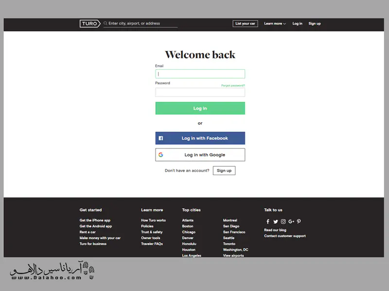 امکان ورود به سایت از طریق ایمیل.